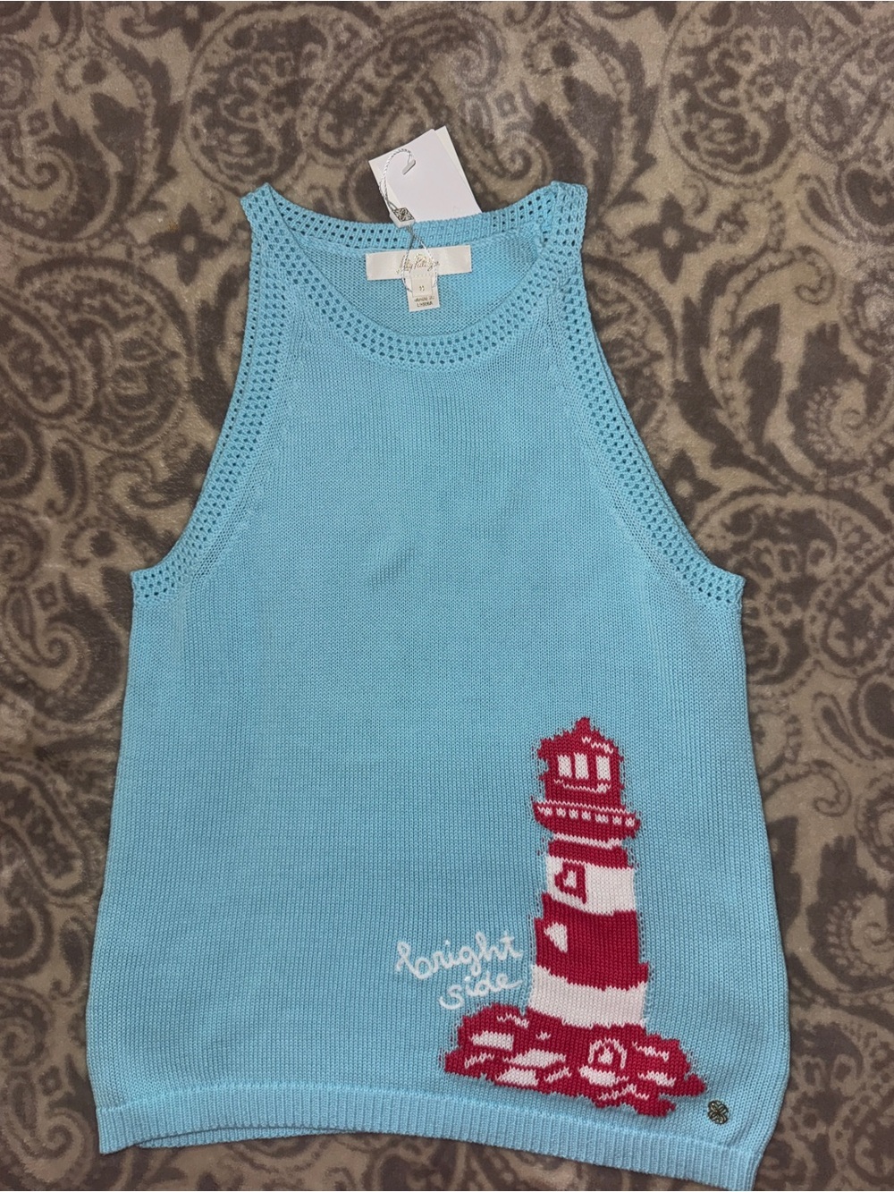 NWT Lilly Pulitzer S Emra Knit Sweater Tank Top Day Dream lighthouse Light Blue